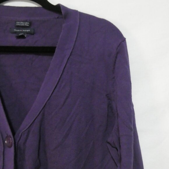 TOMMY HILFIGER | large | Purple Button-Up V-Neck Cardigan | 100% Prima Cotton - Picture 5 of 15